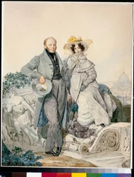 Portræt af Grigory Nikanorovich og Varvara Alexeyevna Olenin - Akvarel på pap af Karl Pavlovich Briullov (Briullov) (1799-1852)