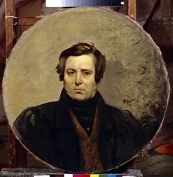 Portræt af forfatteren Vasily Ivanovich Orlov (1792-1860). Maleri af Karl Pavlovich Briullov (Bryullov) (1799-1852), olie på lærred