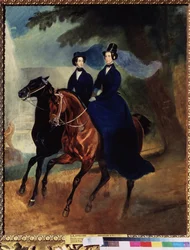 Portræt af kejserinde Alexandra Fodorovna (1798-1860) med sin datter (Portræt af kejserinde Alexandra Fyodorovna, med sin datter) Maleri af Karl Pavlovich Briullov (Bryullov) (1799-1852) - Olie på lærred
