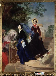 ""Portræt af søstrene Olga og Alexandra Shishmariov"" Unge kvinder i det russiske højsamfund. Maleri af Karl Briullov (Bryullov) (1799-1852) 1839 State Russian Museum Sankt Petersborg