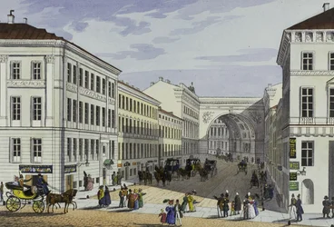 Millionnaya Street og Kotomin House i Sankt Petersborg, første halvdel af det 19. århundrede.