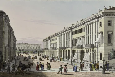 Mikhailovskaya-gaden med udsigt over Michael Palace i St. Petersborg, første halvdel af det 19.