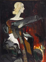 ""Madone de la mitraillette"" (Madonna med et maskingevær) Peinture de Karlis Padegs (1911-1940) - 1932 - Olie på lærred Dim 134x100 cm Statens kunstmuseum i Letland, Riga Lettonie
