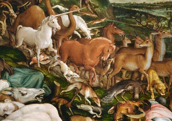 Noah, hans familie og alle dyrene forlader arken (maleri på lærred)