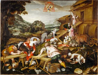 Bygningen af Noahs Ark (maleri på lærred)