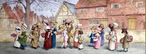 Procession af seksten børn, der bærer blomster, ca. 1876 (akvarel på papir)