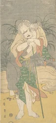 Asao Tamejuro som en gråhåret gammel mand i lasede klæder, ca. 1789.