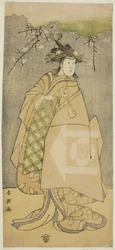 Skuespilleren Iwai Kiyotaro som Kewaizaka no Shosho i stykket Gohiiki no Hana Aikyo Soga, der blev opført på Kawarazaki-teatret i den første måned, 1794