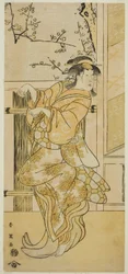 Skuespilleren Segawa Kikunojo III som Kojoro-gitsune (kvindelig ræv) forklædt som Omiki i stykket Komachi-mura Shibai no Shogatsu, opført på Nakamura-teatret i den ellevte måned, 1789