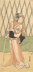 Den tredje Segawa Kikunojo som en kvinde, der står i en vej, ca. 1788.
