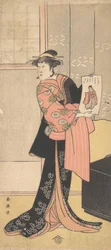 Den tredje Segawa Kikunojo som en kvinde, der står i et værelse, ca. 1793.