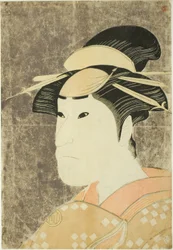 Skuespilleren Sanogawa Ichimatsu III som den Gion-prostituerede Onayo i stykket "Hana-ayame Bunroku Soga", der blev opført på Miyako-teatret i den femte måned i 1794.