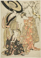 Skuespillerne Iwai Hanshirô IV, Ichikawa Monnosuke II og Sakata Hangorô III i "Snowflakes: At hæve standarden på Izu" ("Mutsu no Hana Izu no Hataage")