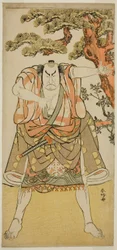 Skuespilleren Nakamura Nakazo I som Yakko Nakahei forklædt som Miura Arajiro () fra skuespillet Ise Heishi Eigo no Koyomi (), opført på Ichimura-teatret () i den ellevte måned, 1782 ()