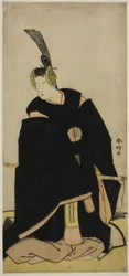 Skuespilleren Nakamura Tomijuro I som Taira no Masakado forklædt som Otomo no Kuronushi () eller Sugawara Micihizane () i skuespillet Shida Yuzuriha Horai Soga () eller Sugawara Denju Tenarai Kagami (), opført på Morita-teatret () i første eller femte måne