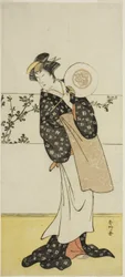 Skuespilleren Osagawa Tsuneyo II, muligvis som Misao Gozen, i stykket Chiyo no Hajime Ondo no Seto (Evighedens begyndelse: Ondostrædet i Seto-indlandshavet) (), opført på Kiri-teatret fra den syvogtyvende dag i den syvende måned, 1785.