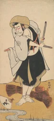 Den første Nakamura Nakazō som rōnin-samurai iført en sort kimono, ca. 1784-88.