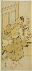 Skuespilleren Asao Tamejuro I som Drunken Gotobei i stykket Yoshitsune Koshigoe Jo, opført på Ichimura Theatre i den niende måned, 1790