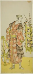 Skuespilleren Matsumoto Koshiro IV som plantesælgeren Awashima no Yonosuke i stykket Mukashi Otoko Yuki no Hinagata, opført på Ichimura Theatre i den ellevte måned, 1781