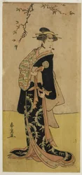 Skuespilleren Yamashita Mangiku I som Lady Yuya (Yuya Gozen) (?) i skuespillet Heike Hyobanki (?), opført på Nakamura Theatre (?) i den syvende måned, 1789 (?)