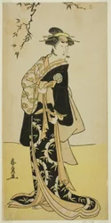 Skuespilleren Yamashita Mangiku I som Lady Yuya (Yuya Gozen) (?) i stykket Heike Hyobanki (?), opført på Nakamura Theatre (?) i den syvende måned, 1789 (?)