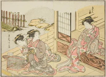Kurtisaner fra Kagemanjiya, fra bogen "Mirror of Beautiful Women of the Pleasure Quarters (Seiro bijin awase sugata kagami)," vol. 1