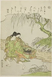 "Ni": Akutagawa, fra serien "Fortællinger om Ise i moderigtige brokadebilleder (Furyu nishiki-e Ise monogatari)", ca. 1772-73 (farvetræsnit; koban)