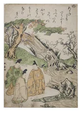 Stavelse - Nej fra serien Tales of Ise i moderigtige brokadetryk, ca. 1770-1773 (træblok på papir)
