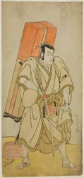 Skuespilleren Ichikawa Danjuro V som Godai Saburo Masazumi forklædt som Rokuju-rokubu i skuespillet Sugata no Hana Yuki no Kuronushi, opført på Ichimura Theatre i den ellevte måned, 1776