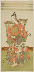 Skuespilleren Ichikawa Danjuro V som Kudo Kanaishi i stykket Izu-goyomi Shibai no Ganjitsu, opført på Morita Theatre i den ellevte måned, 1772