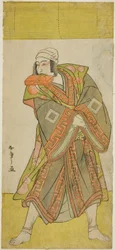 Skuespilleren Ichikawa Danjuro vs Prince Koretaka forklædt som kureren Izutsu Chuji, i skuespillet Yamato Kano Ariwara Keizu, optrådte på Nakamura Theatre i den femte måned,