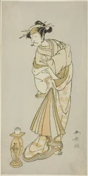 Skuespilleren Ichikawa Danjuro V som munken Seigens ånd i Shosagoto-dansesekvensen "Sono Utsushi-e Matsu ni Kaede" (Et skyggebillede af fyrretræ og ahorn), den sidste scene i anden del af stykket Keisei Momiji no Uchikake ( Kurtisane i en Over-Kimono af