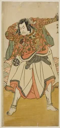 Skuespilleren Nakamura Nakazo I som Chinzei Hachiro Tametomo forklædt som en asketisk munk i skuespillet Kitekaeru Nishiki no Wakayaka, opført på Nakamura Theatre i den ellevte måned, 1780