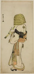 Skuespilleren Nakamura Nakazo I som Kakogawa Honzo i Komuso-påklædning i skuespillet Kanadehon Chushingura, opført på Ichimura-teatret i den syvende måned, 1783