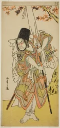 Skuespilleren Nakamura Nakazo I som Katsuhei, tjener for en fyrstelig familie, i skuespillet Uta Kurabe Tosei Moyo, opført på Morita Theatre i den ellevte måned, 1779
