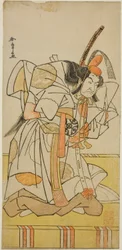 Skuespilleren Nakamura Nakazo I som prins Takahiro i Play Date Nishiki Tsui no Yumitori, opført på Morita Theatre i den ellevte måned, 1778
