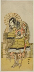 Nakamura Nakazo I som Takechi Jubei Mitsuhide i stykket Shusse Taiheiki, opført på Nakamura Theatre i den ottende måned af