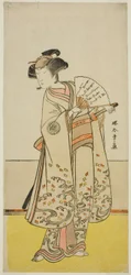 Skuespilleren Nakamura Noshio I som Oiso no Tora (?) i skuespillet Shida Yuzuriha Horai Soga (?), opført på Morita Theatre (?) i den første måned, 1775 (?)