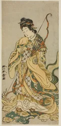 Skuespilleren Nakamura Noshio I som Goddes Benzaiten af ​​Enoshima i skuespillet Onno Aruji Hatsuyuki no Sekai, opført på Morita Theatre i den ellevte måned, 1773