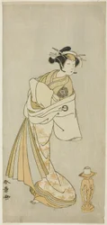 Skuespilleren Nakamura Noshio I som kurtisanen Takaos ånd, i shosagoto-dansesekvensen "Sono Utsushi-e Matsu ni Kaede" (Et skyggebillede af fyr og ahorn), den sidste scene i anden del af stykket Keisei Momiji no Uchikake (Kurtisane i en overkimono)