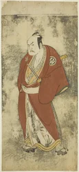 Skuespilleren Nakamura Sukegoro II som Kaminari Shokuro i Joruri "Gonin Otoko" (Fem ridderlige almue), spillede som en akt i Ayatsuri Kabuki Ogi (Mastery of the Fan in Kabuki), opført på Nakamura Theatre fra den tyvende dag i Syvende
