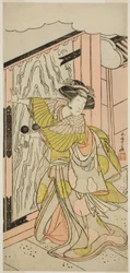 Skuespilleren Nakamura Tomijuro I som Lady Hangaku (Hangaku Gozen) i skuespillet Wada-gassen Onna Maizuru, opført på Nakamura Theatre i den syvende måned, 1777