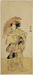 Skuespilleren Nakamura Tomijuro I som en hunræv fra Ubagadake-bjerget i skuespillet Chigo Torii Tobiiri Kitsune, opført på Ichimura-teatret i den ellevte måned, 1777