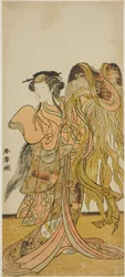 Skuespilleren Nakamura Tomijuro I som Courtesan Toyama af Tsuruga i stykket Keisei Tsuki no Miyako, optrådt på Morita Theatre i den ottende måned, 1775