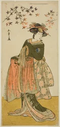 Skuespilleren Nakayama Tomisaburo I som Geisha Yukino (eller Oyuki?) i skuespillet Kabuki no Hana Bandai Soga, opført på Ichimura Theatre i den fjerde måned, 1781