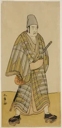 Skuespilleren Otani Hiroemon III som Gokumon Shobei i skuespillet Sugata no Hana Kurofune Zukin, opført på Morita Theatre i den niende måned, 1774