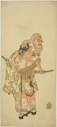 Skuespiller Otani Hiroemon III som Hige no Ikyu i scenen "Sukeroku" i stykket "Hitokidori Harutsuge Soga"