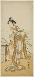 Skuespilleren Segawa Kikunojo III som Aigo no Waka i stykket Chigo Sakura Jusan Kane, opført på Ichimura Theatre i den ellevte måned, 1774