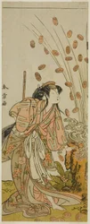 Segawa Kikunojo III som Hito-maru Forklædt som Courtesan Chiyozaki, i Play Cup of Hana Katsuragi no Kane, optrådte på Ichimura Theatre i den tredje måned,