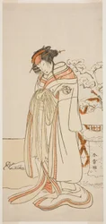 Skuespilleren Segawa Kikunojo III som kurtisanen Kisewata (Tagasode) (?) i skuespillet Hana-zumo Genji Hiiki (?), opført på Nakamura Theatre (?) i den ellevte måned, 1775 (?)
